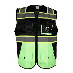 [ECO-1341NVCRXG] CHALECO DE MALLA NEGRO/VERDE ECOFRIENDLY C/REF BICOLOR AMARILLO 3 T-XG