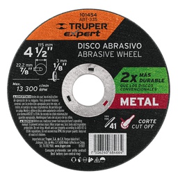 [101454] Disco para corte de metal 4-1/2' tipo 41, Truper Expert