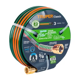 [16038] Manguera 5/8' reforzada 3 capas 25 m conexiones de metal