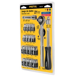 [21162] Juego de 21 herramientas 1/4' y 3/8' para mecanico, Pretul