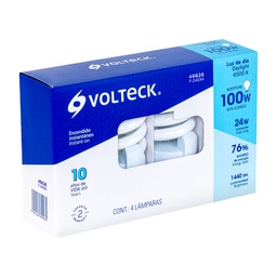 [46826] Pack 4 lamparas espiral T4 24 W luz de dia, caja, Volteck