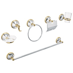 [48342] Juego 6 acc. p/baño cromo-oro chapeton redondo grande, Aqua
