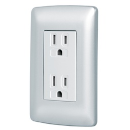 [49806] Contacto duplex aterrizado, color plata, linea Italiana 