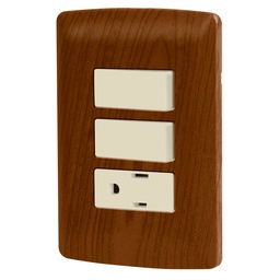 [49936] Placa armada contacto 2 interruptores,madera, linea Italiana