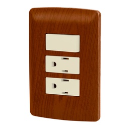[49937] Placa armada 2 contactos e interruptor,madera,linea Italiana