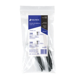 [44018] Bolsa con 200 cinchos plasticos negros y naturales, Volteck