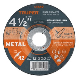 [12569] Disco Tipo 42 de 4-1/2' x 3.2 mm para corte de metal, Truper