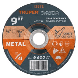 [12572] Disco de 9' para corte de metal, tipo 41, Truper