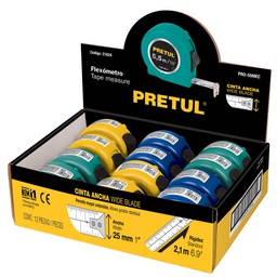 [21624] Flexometro 5.5 m cinta 25 mm, display box con 12 pz, Pretul