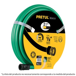 [22132] Manguera verde 1/2' 2 capas 15m conexiones plasticas, Pretul