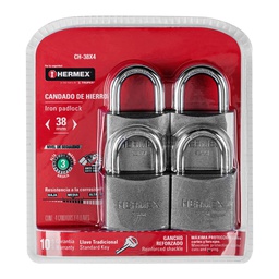 [43333] Blister con 4 candados de hierro de 38mm con gancho corto