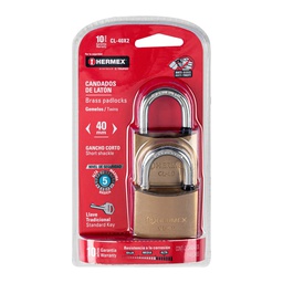 [43443] Blister con 2 candados de laton de 40mm con gancho corto