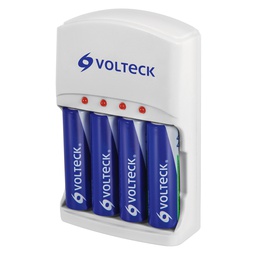 [46045] Cargador de pilas, AA, AAA y 9V, incluye 4 pilas AA, Volteck