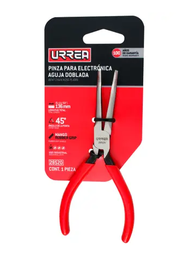 [Pinza para electrónica con mango rubber grip de 5-11/32" punta aguja doblada 45° Urrea] 28520
