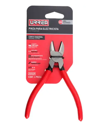 [Pinza para electricista con mango rubber grip de 5-13/32" corte diagonal con resorte Urrea] 205GR