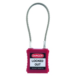 [BL-0035] CANDADO DE BLOQUEO ROJO CON CABLE 175MM (CAJA C/10 PZAS - PRECIO X PIEZA)