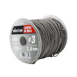 [D-560] CADENA DE BOLA ACERO NIQUELADA #3 2.4MM ROLLO 100M