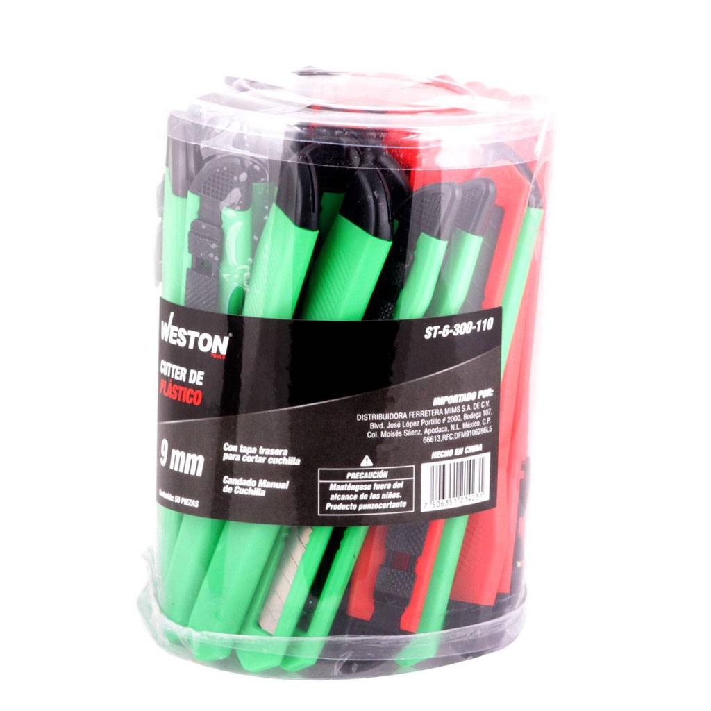 CUTER PLASTICO 9MM - BOTE C/50 PZAS (PRECIO X BOTE)