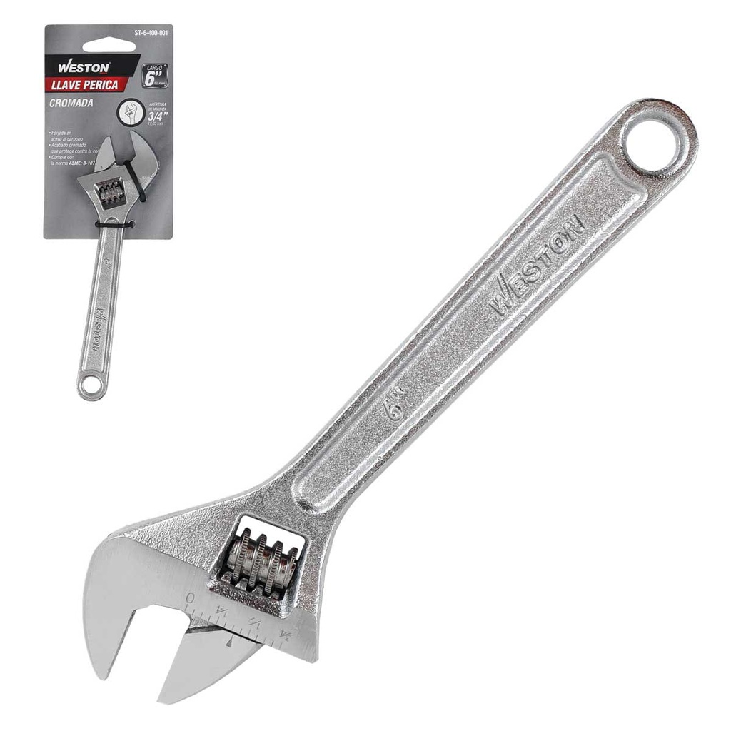 LLAVE PERICA CROMADA 6&quot; (Caja c/6 pzs - Precio x Pieza)