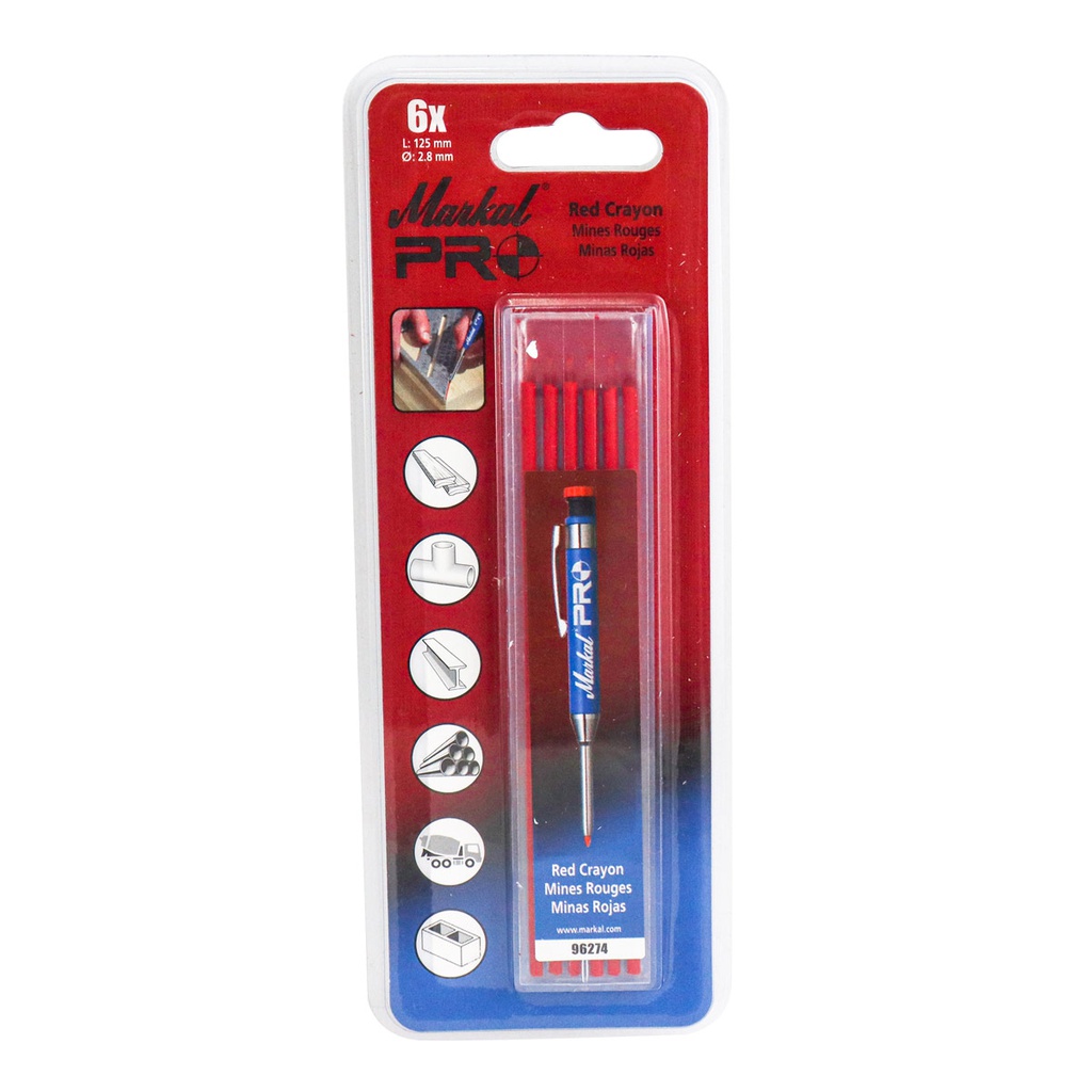 MINAS RECAMBIOS PARA SOLDADURA MARKAL PRO COLOR ROJO (CAJA C/12 - PRECIO X PZA)