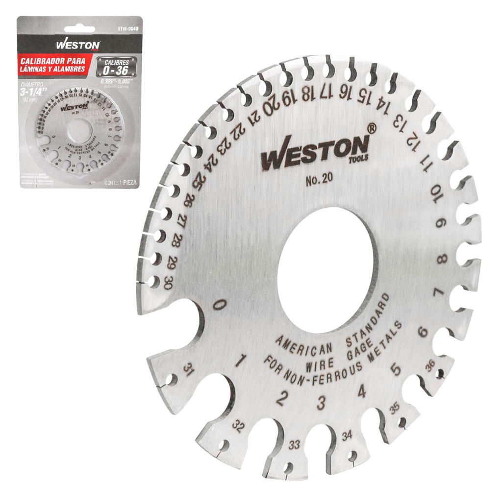 CALIBRADOR P/LAMINAS Y ALAMBRES P/ACERO 0 - 36 (0.325&quot; - 0.005&quot;)