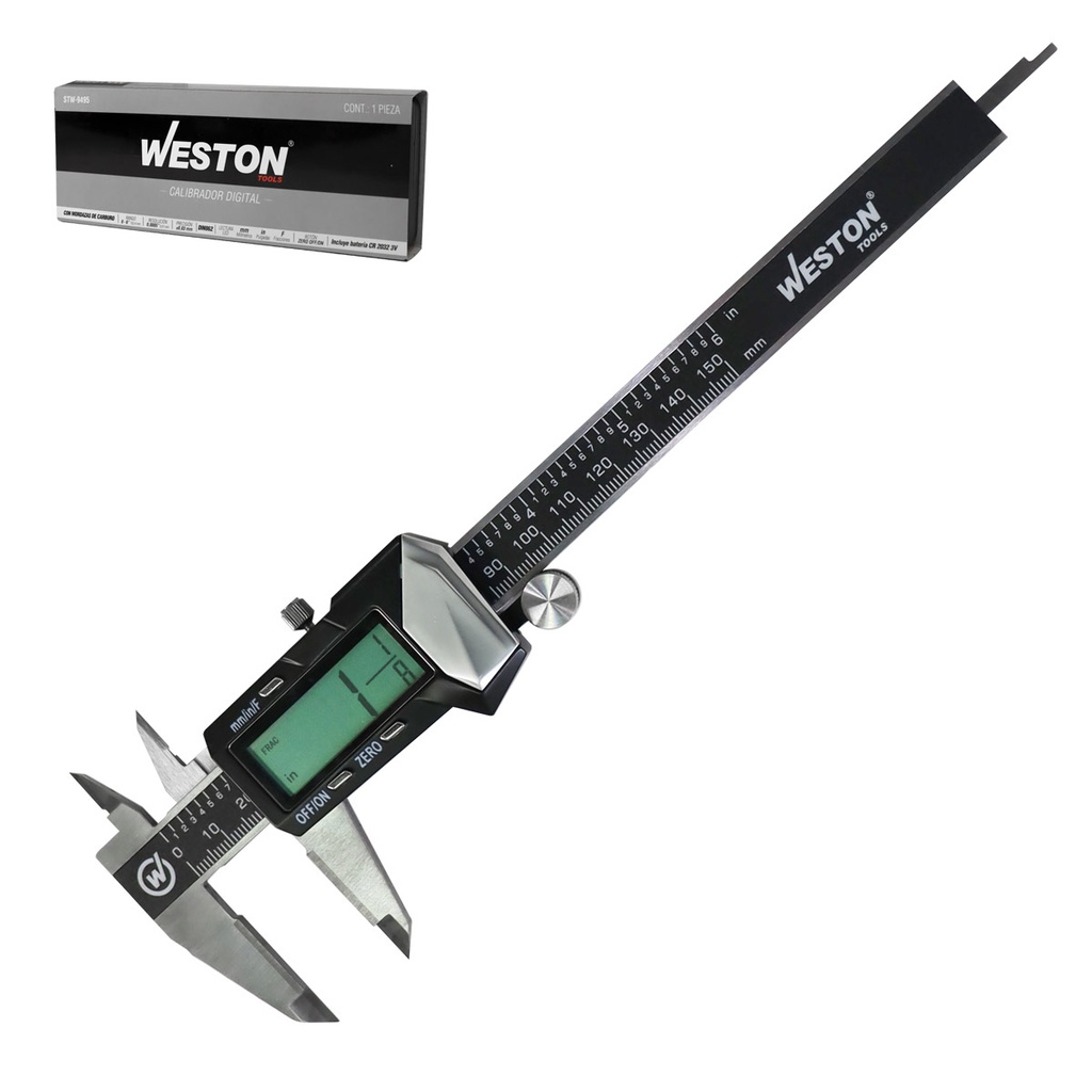 CALIBRADOR DIGITAL ACERO INOX. MANDIBULAS PUNTA D/CARBURO 6&quot;