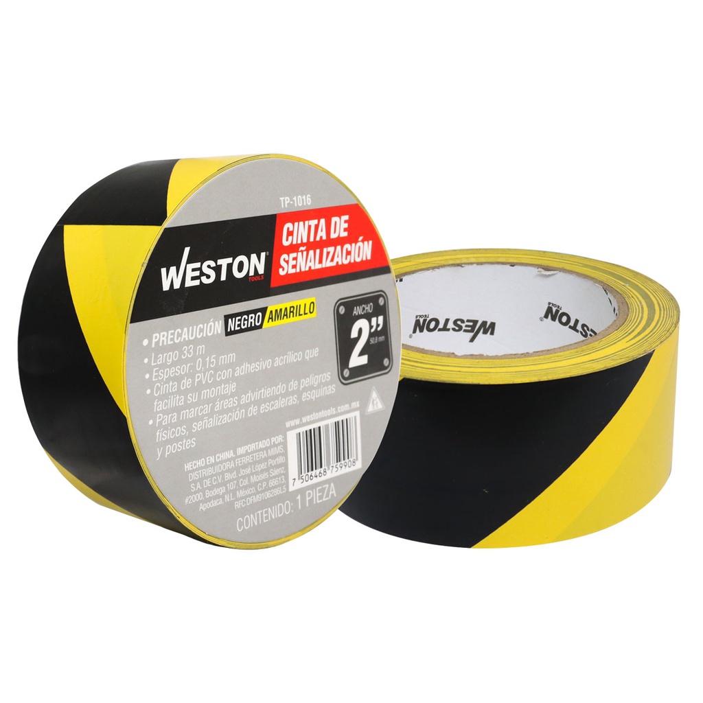 CINTA DE SEÑALIZACION NEGRO/AMARILLO 50mm X 33M (CAJA C/48 PZAS - PRECIO X PIEZA)