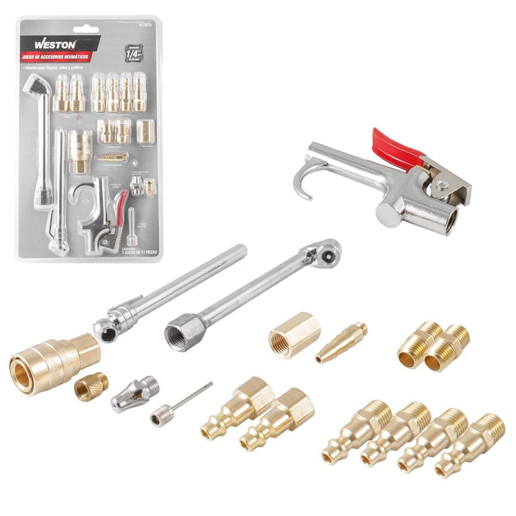 ACCESORIOS PARA COMPRESOR DE AIRE (JUEGO  17 PIEZAS) 1/4'' NPT