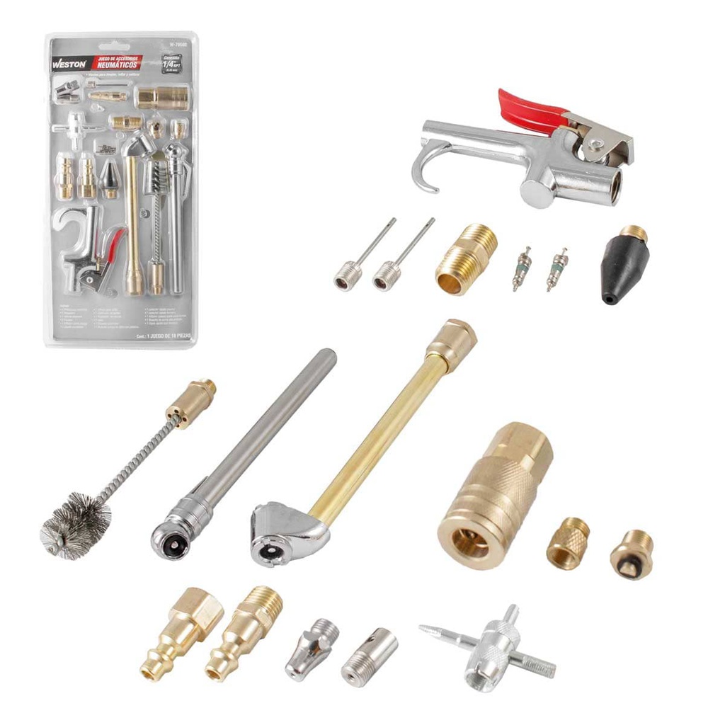 ACCESORIOS PARA COMPRESOR DE AIRE (JUEGO  18 PIEZAS) 1/4'' NPT