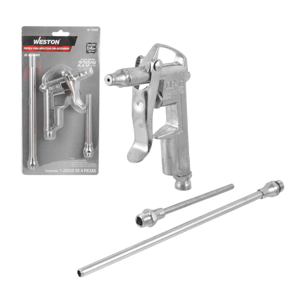 PISTOLA PARA SOPLETEAR CON ACCESORIOS (JUEGO  4 PIEZAS)