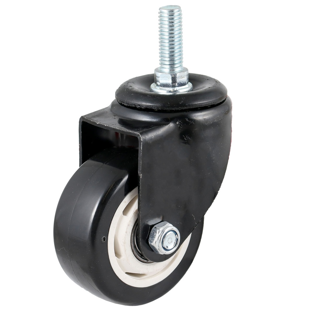 RODAJA DE PVC NEGRO GIRATORIA C/ESPIGA ROSCADA 3" (75X32MM)