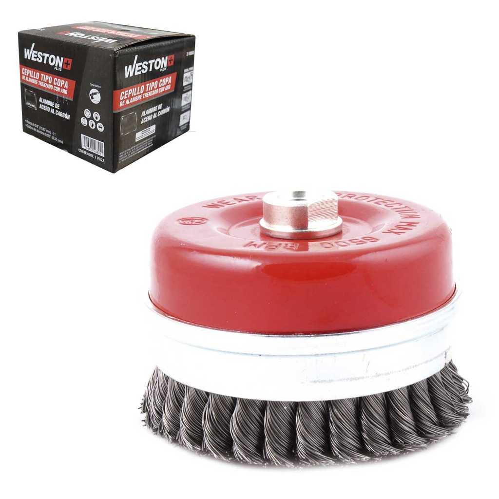 CEPILLO TIPO COPA TRENZADA C/ARO 3&quot; ENT 5/8-11 A. INOXIDABLE  .014&quot;