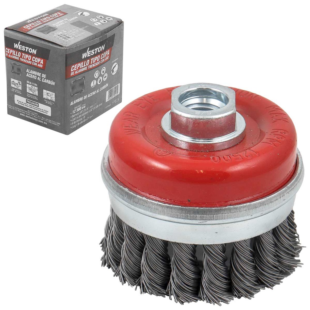 CEPILLO TIPO COPA TRENZADA C/ARO 3&quot; ENT 5/8&quot;-11 A. AL CARBON .020&quot;