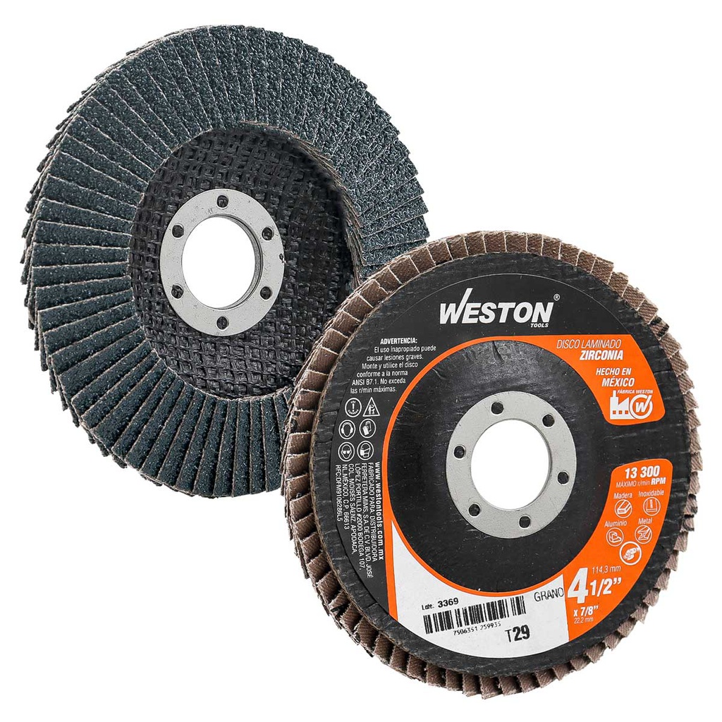 DISCO LAMINADO ZIRCONIO 4-1/2X7/8&quot; G80 (Empaque c/10 pzas)