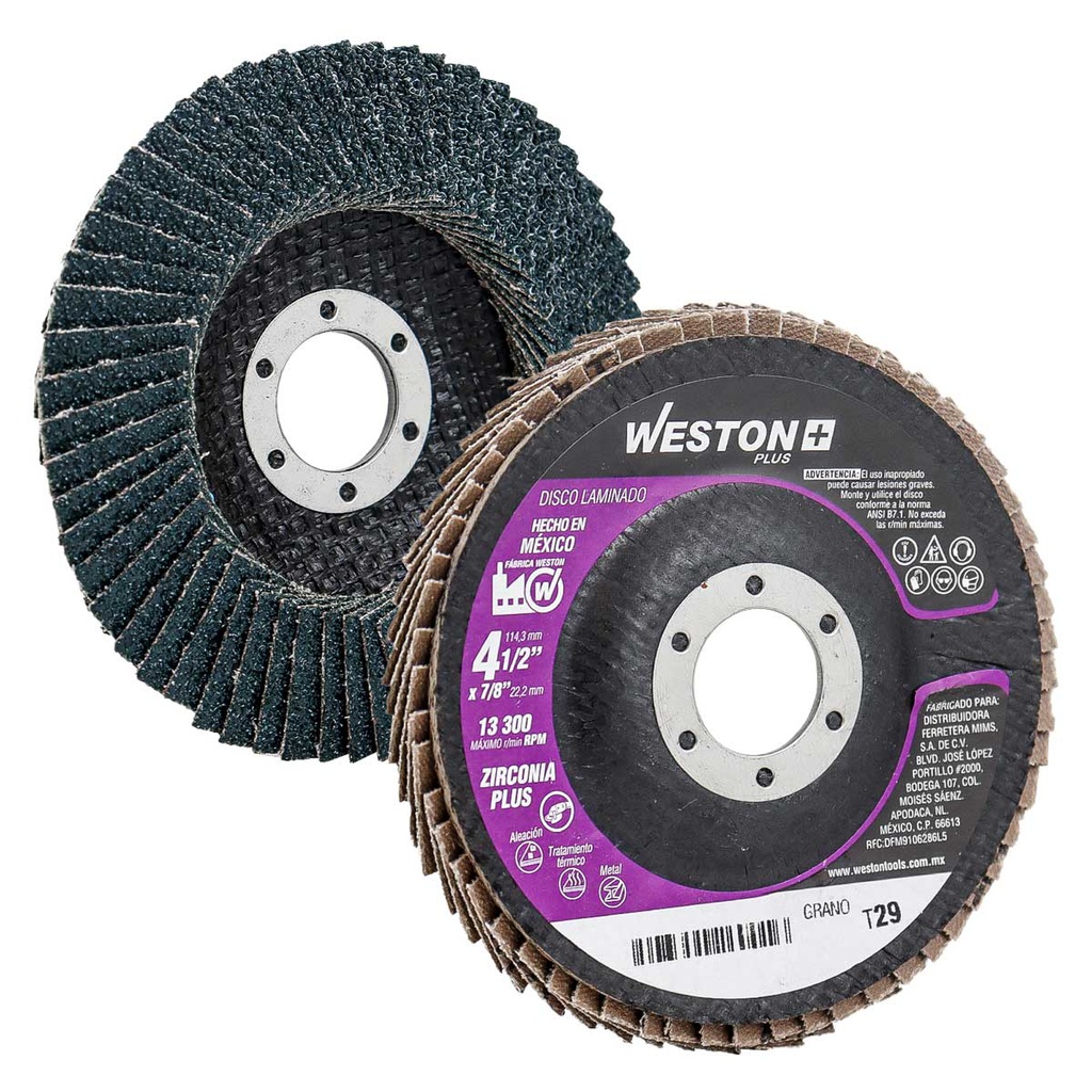 DISCO LAMINADO ZIRCONIO 4-1/2" G120 WP (Precio x pieza - Empaque c/10 pzas)