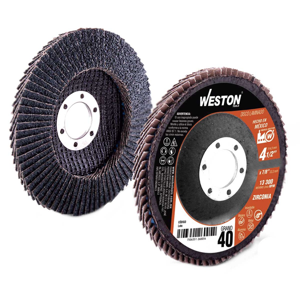 DISCO LAMINADO ZIRCONIO 4-1/2X7/8" G40 T27 (Precio x pieza - Empaque c/10 pzas)