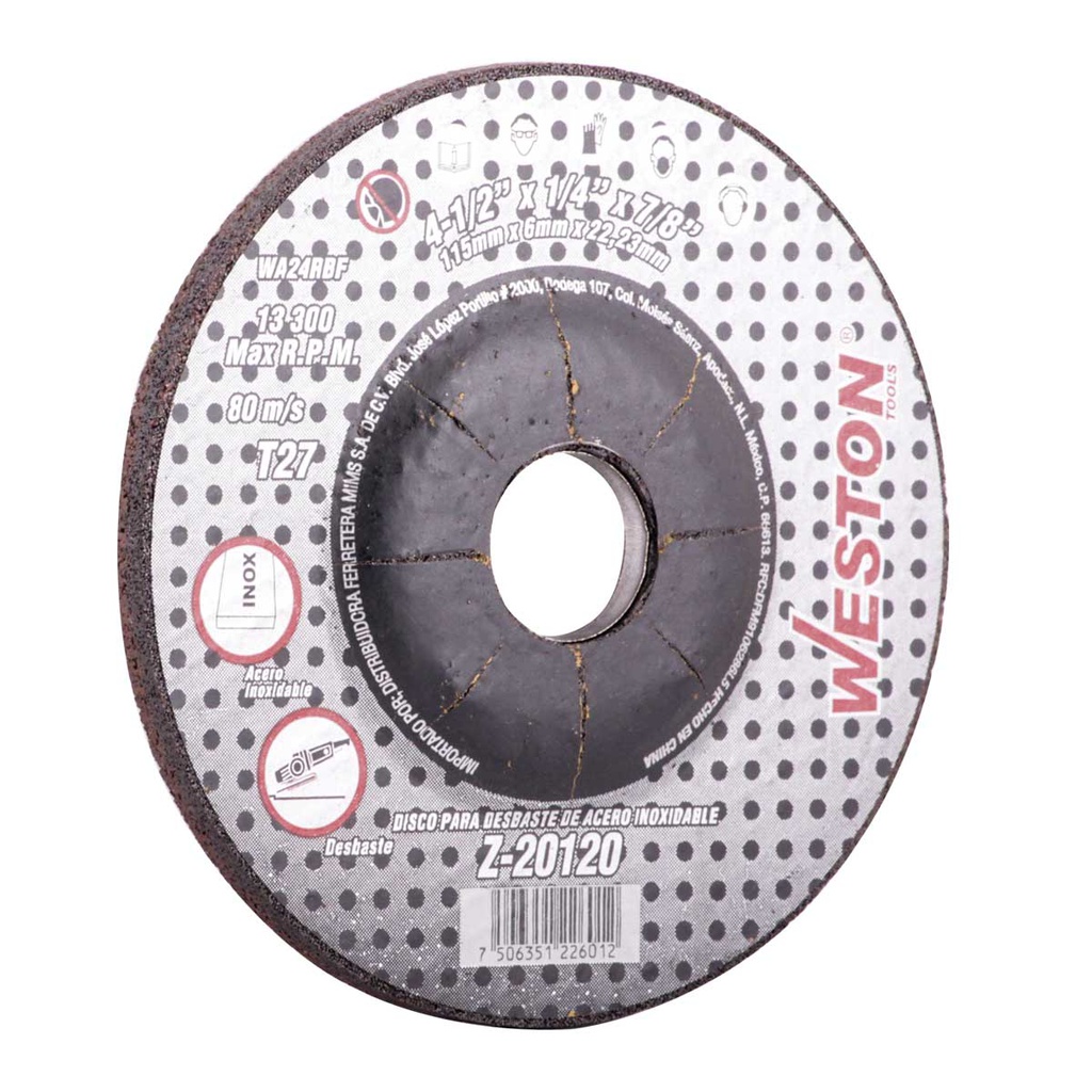 DISCO D/DESBASTE P/INOX. 4-1/2" x 1/4"(6.35) x 7/8" F27 (Emp. c/5 Pzas)