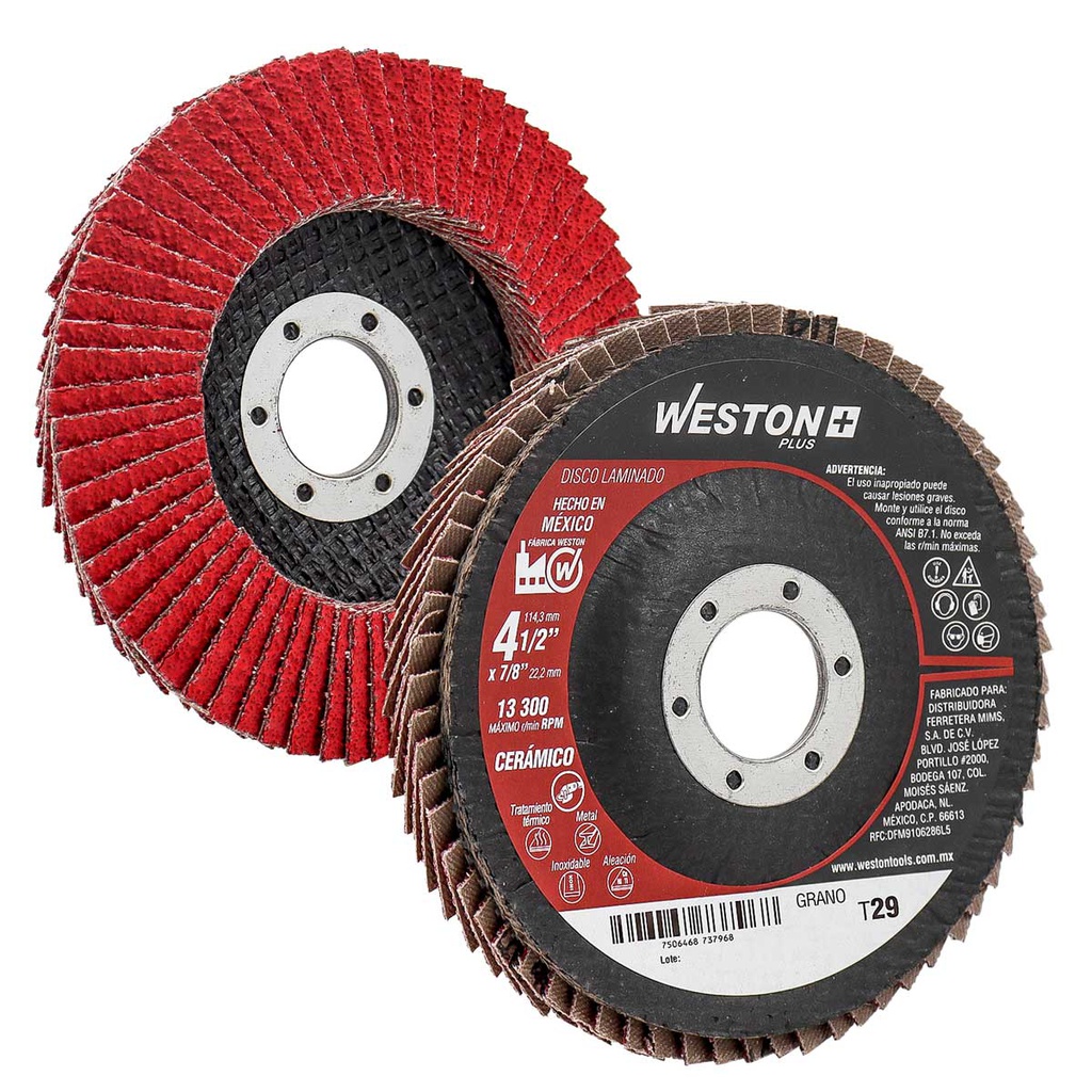 DISCO LAMINADO CERAMICO CON RESPALDO DE FIBRA DE VIDRIO 4-1/2" G80  WP