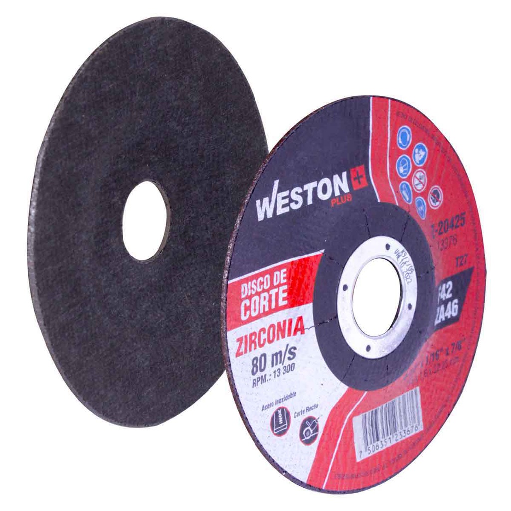 DISCO D/CORTE P/INOX. D/ZIRCONIO 4-1/2" x 1/16"(1.58) x 7/8" F42 (Emp. c/5 Pzas - Precio x Pza)