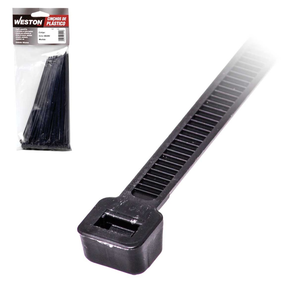 CINCHO PLASTICO NEGRO 9.0 X 600MM    (bolsa c/100)