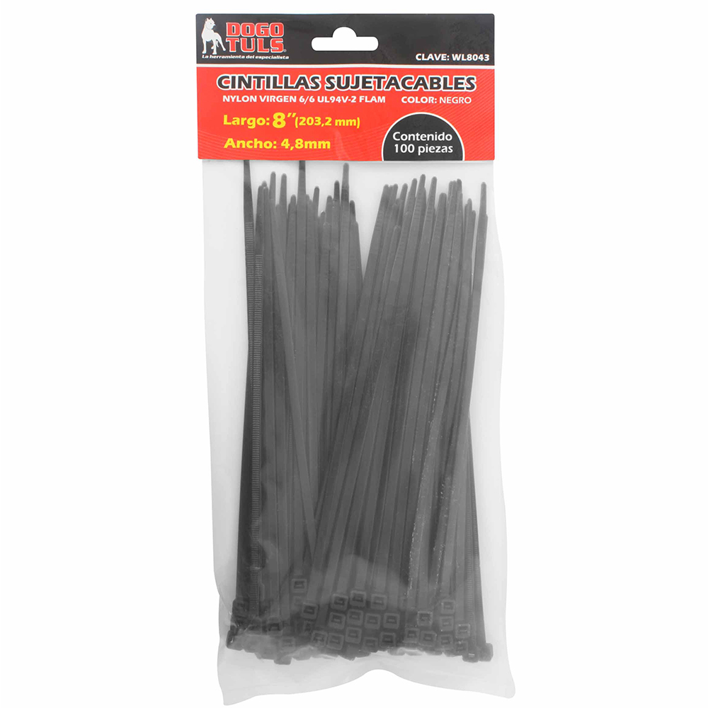 CINTILLA SUJETACABLE  8&quot; NEGRAC/100