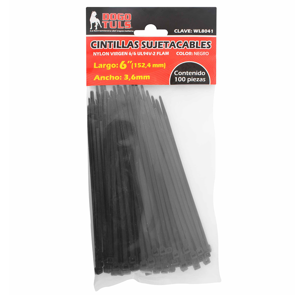 CINTILLA SUJETACABLE 6&quot; NEGRA C/100