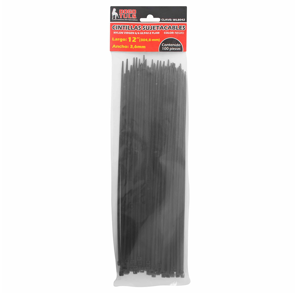 CINTILLASUJETACABLE 12&quot; NEGRAC/100