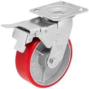 RODAJA FIERRO PU ROJO GIRA / FRENO 6"