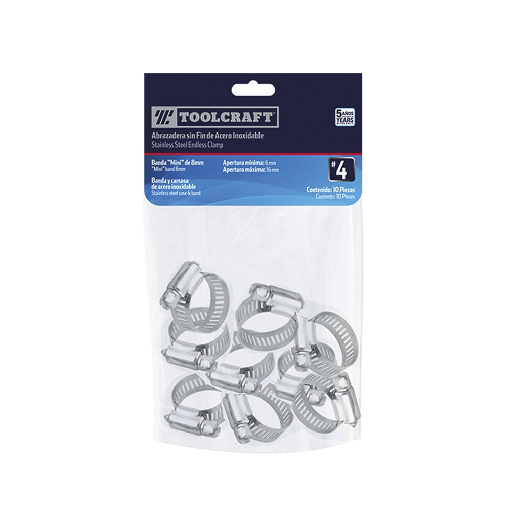 ABRAZADERA SIN FIN #04 BANDA 1/2" 10 PZS