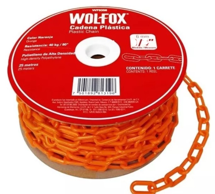 CADENA PLASTICA NARANJA 5/16"25M