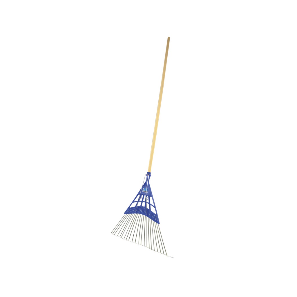 ESCOBA METAL-PLASTICO 22 DIENTES CON MANGO DE MADERA