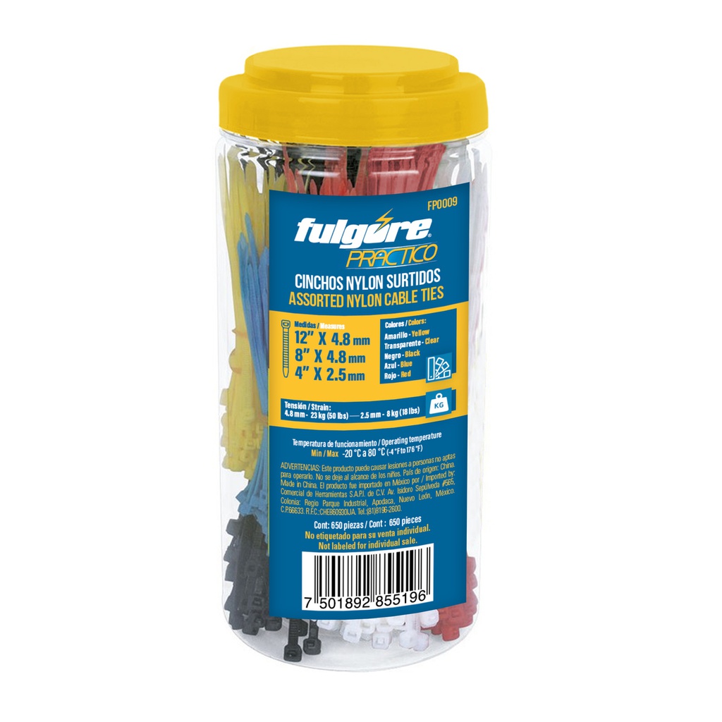 CINCHOS PLASTICOS SURTIDOS 650PIEZAS