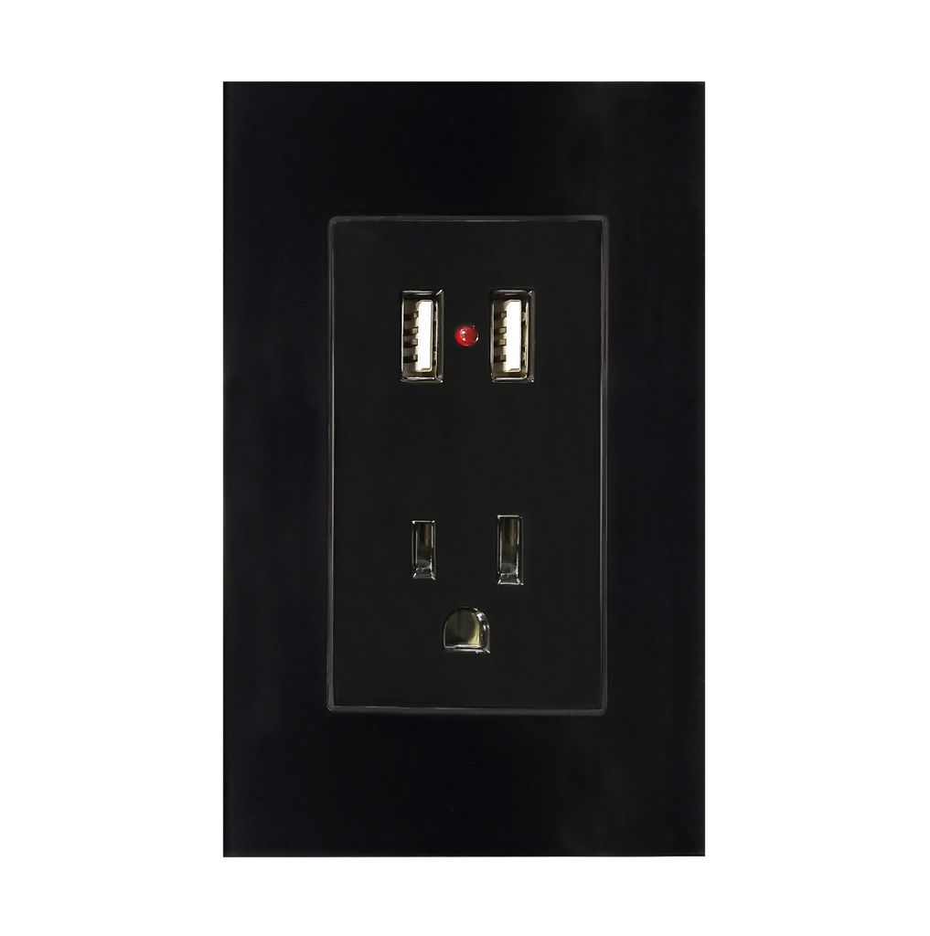 CONTACTO Y DOS ENTRADAS USB CON PLACA DE ACRILICO NEGRO