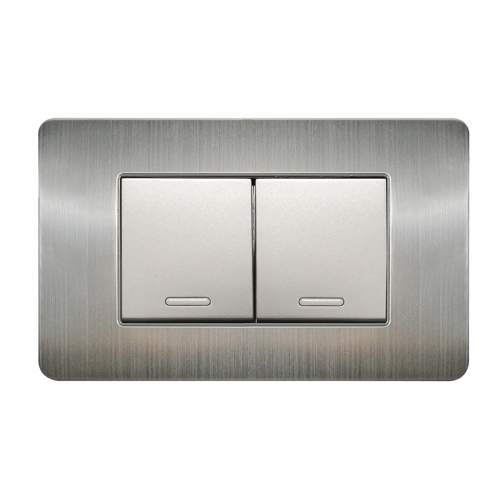 APAGADOR DOBLE CON PLACA DE ACERO INOXIDABLE 36 MM